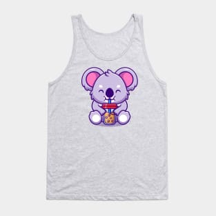 Cute Koala Drink Boba Milk Tea Cartoon Tank Top